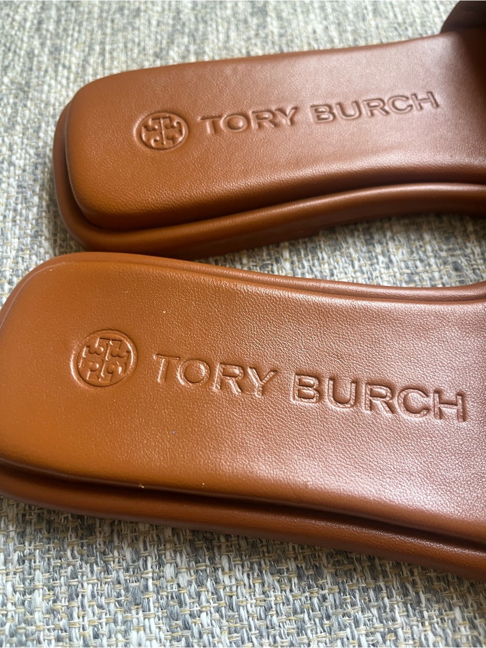 Tory Burch Chestnut Brown Leather Logo Slide Sandals - Picture 3 of 8
